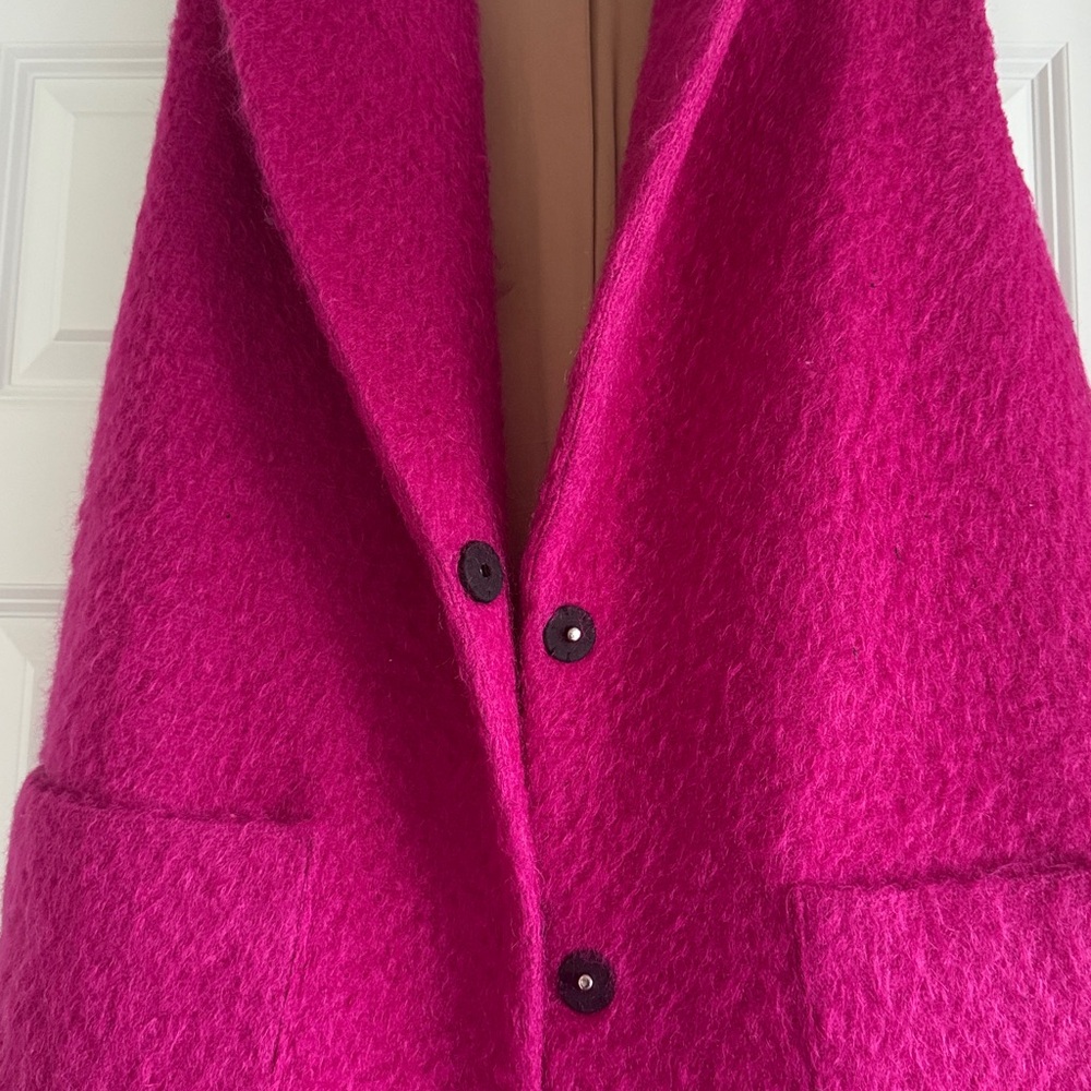 Mohair Hot Pink Women's Long Coat - Picture 5 of 13